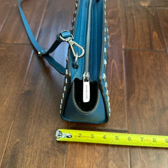 Michael Kors Blue Trapezoid Crossbody Bag with Studded Detailing - Picture 15 of 16